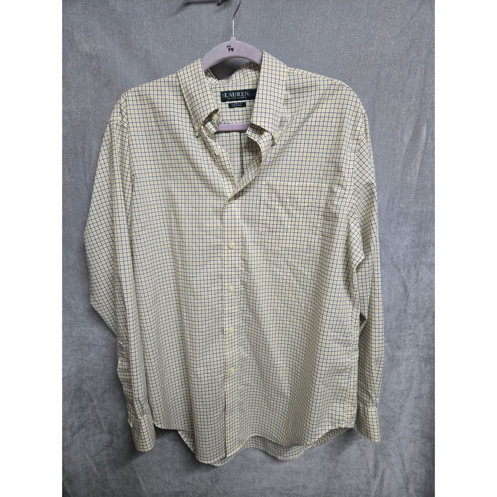 Lauren Ralph Lauren Mens 16.5 34/35 Classic Fit Non Iron Check Shirt Yellow Navy